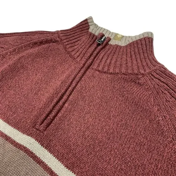 COLUMBIA Men's Cotton Quarter-Zip Stripe Pullover Sweater Maroon/Tan Size XXL - Picture 2 of 7